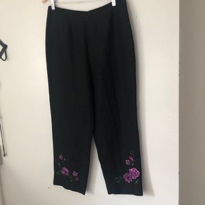 Black linen pant with embroidery detail!